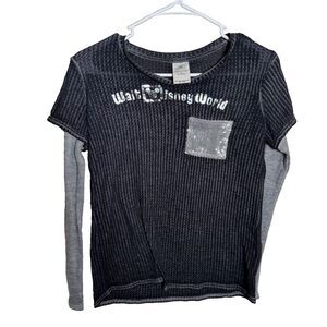 Walt Disney World Long Sleeve Shirt Women's XS Gray Waffle Knit Top WDW